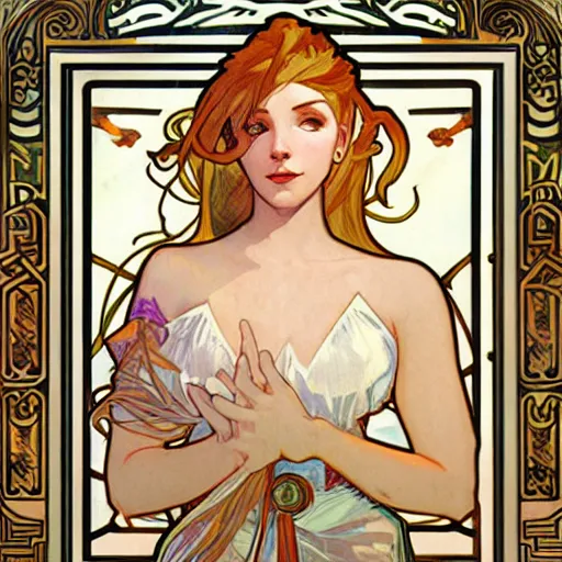 Prompt: portrait of lux from league of legends, art by alphonse mucha and greg ruthkowski