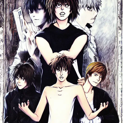 Image similar to portrait still of deathnote, art style by millais,