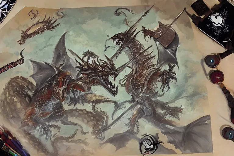 Image similar to dnd knights fighting a dragon