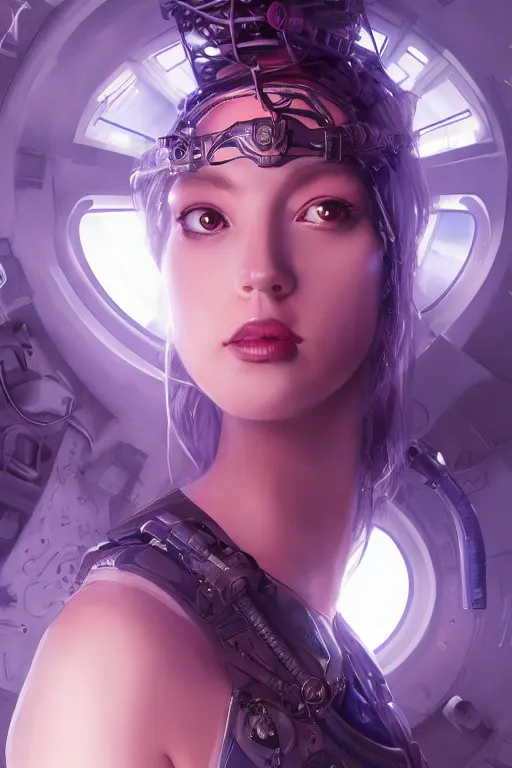 Image similar to portrait futuristic beautiful and eivl and gothic and elite army navy girl, at inside of a future submarine, ssci-fi, fantasy, intricate, very very beautiful, elegant, neon light, highly detailed, digital painting, artstation, concept art, soft light, hdri, huaman anatomy, smooth, sharp focus, illustration, art by tian zi and craig mullins and WLOP and alphonse mucha