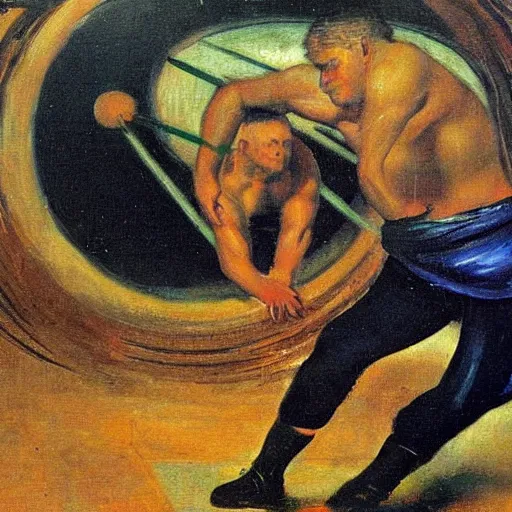 Prompt: a painting of benjamin netanyahu as sisyphus, by franz stuck