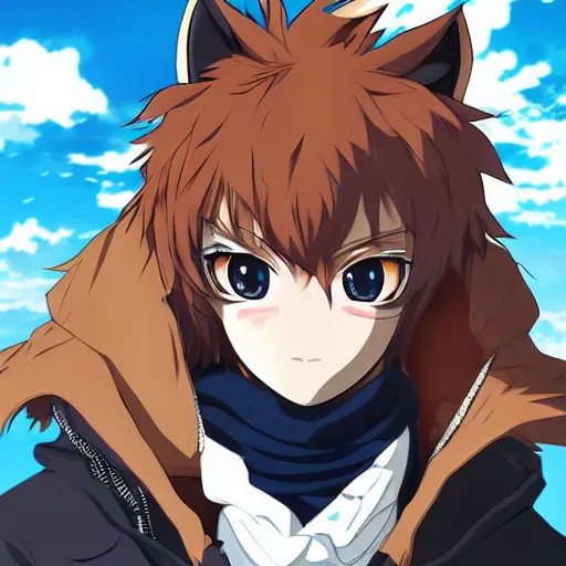 Prompt: key anime visual portrait of an anthropomorphic anthro wolf fursona, in a jacket, with handsome eyes, official modern anime art