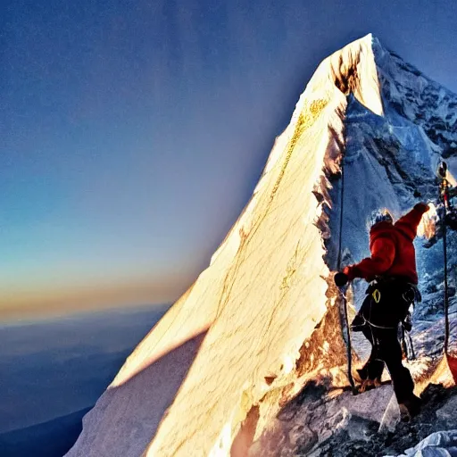 Image similar to hand from adams family climbing everest during golden hour.