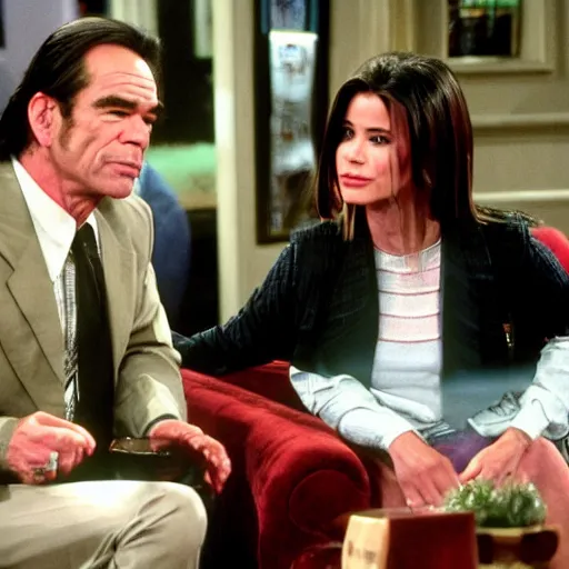 Prompt: Tommy Lee Jones as the new boss of Rachel in Friends