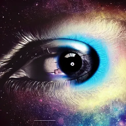 Prompt: a universe in the shape of a persons eye. Realistic