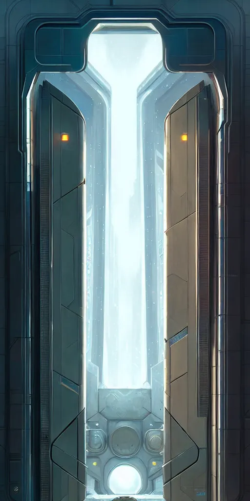 Image similar to hyper realistic art - deco sci - fi double door by jordan grimmer, darek zabrocki