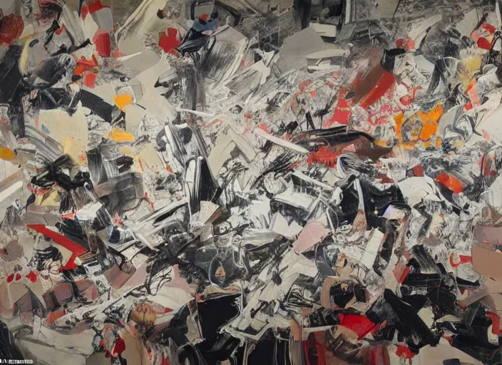 Image similar to unpunished crime, original concept by cecily brown, adrian ghenie and zeng fanzhi, intense atmosphere, very angry feeling, not very abstract