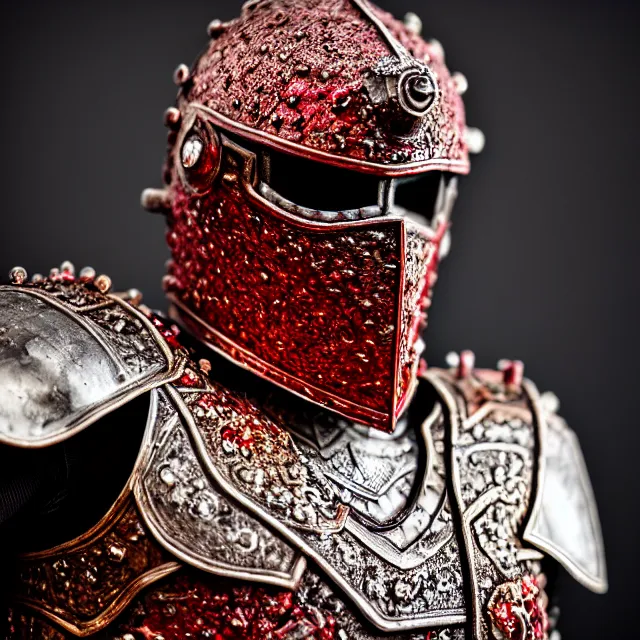Prompt: photo of a warrior with ruby encrusted armour, highly detailed, 8 k, hdr smooth, sharp focus, high resolution, award - winning photo, dslr, 5 0 mm