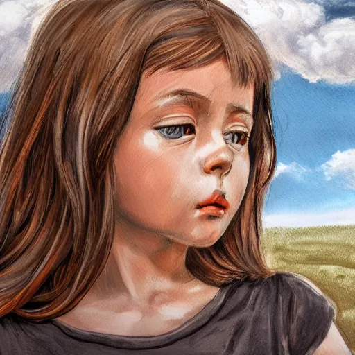 Prompt: A girl looking at the sky, highly detailed, cgtrader