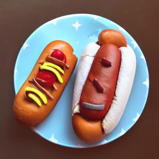 Image similar to a hot dog with legs, surreal, dreamlike