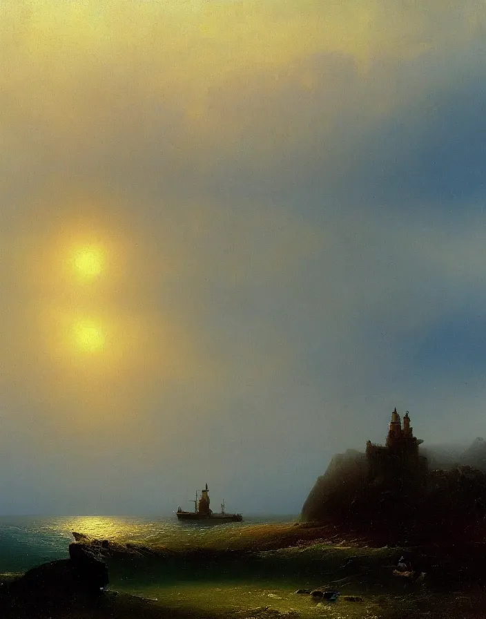 Prompt: a building in a stunning landscape by Ivan Aivazovsky