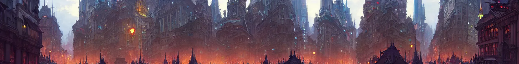 Image similar to a bustling city during the daytime, dark fantasy, horror, highly detailed, digital painting, concept art, illustration, trending on artstation, art by Artgerm and Greg Rutkowski, Alphonse Mucha and Rossdraws