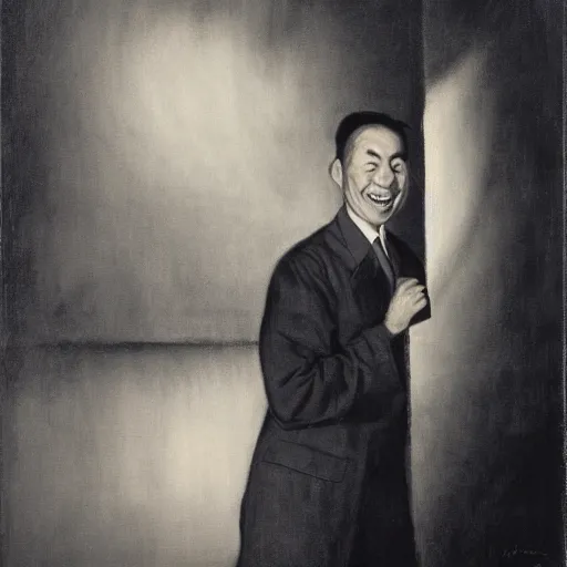 Prompt: flash photography by yasuo kuniyoshi, by alex ross, by nikolai ge evocative, cgi. a beautiful photograph. even in the darkness, his smile threw shadows.