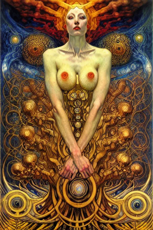 Image similar to Divine Chaos Engine by Karol Bak, Jean Delville, William Blake, Gustav Klimt, and Vincent Van Gogh, symbolist, visionary