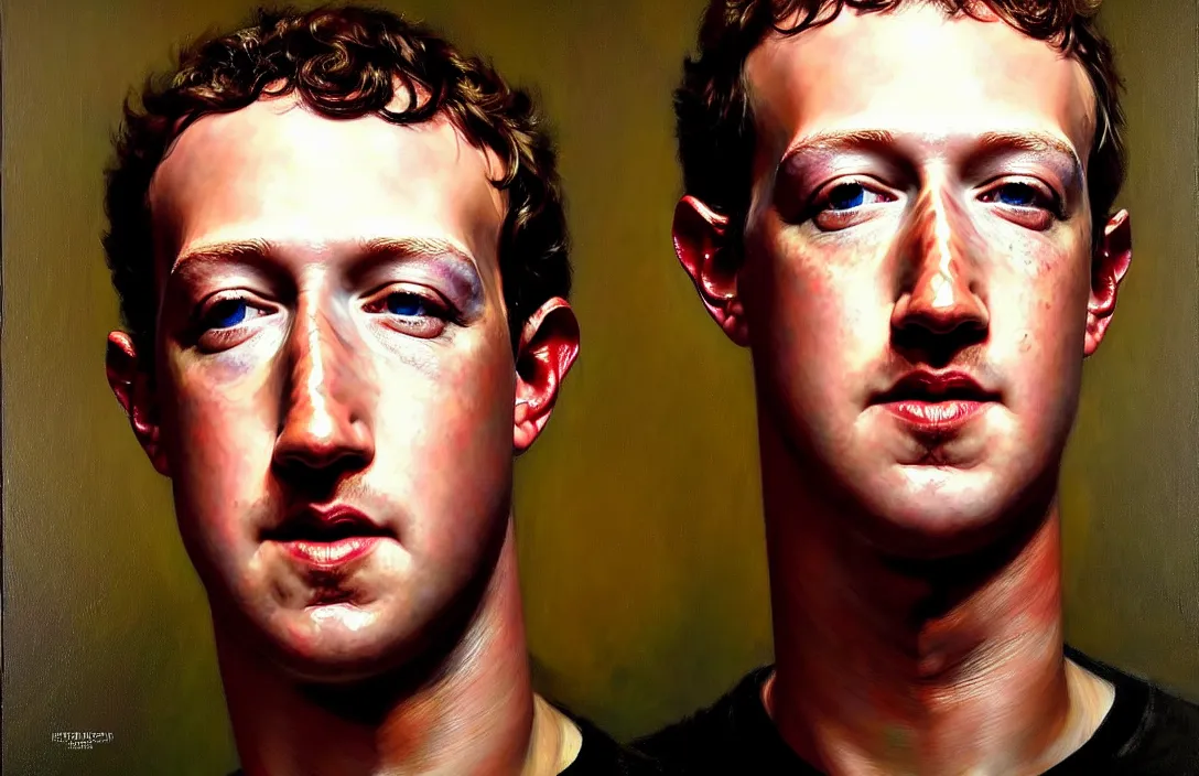 Image similar to portrait of mark zuckerberg!!!!!!!!!!!!!!!!!!!!!!!!!!!, detailed face, detailed painting, epic lighting, by ilya repin, phil hale and kent williams