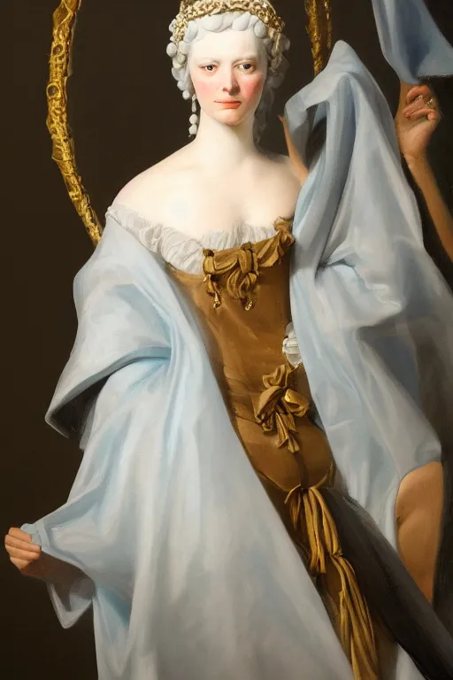 Image similar to Portrait of a frigid Ice Queen, in the style of Artstation, Hyacinthe Rigaud, and Jacques-Louis David