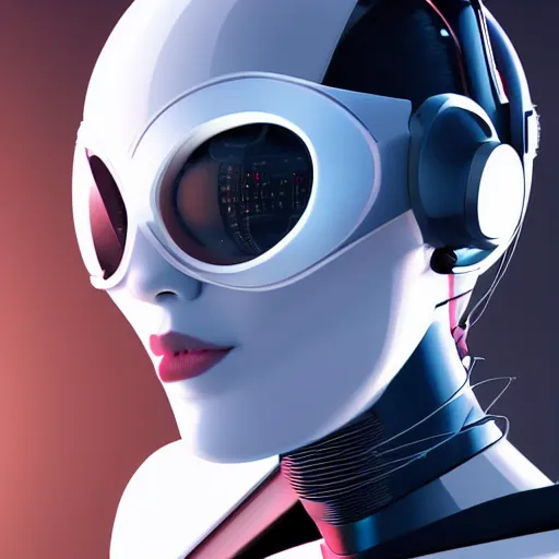 Prompt: retro vintage sci - fi, female cyborg robot wearing vr headset, 3 d illutration, profile portrait, night, detailed, cyberpunk style,