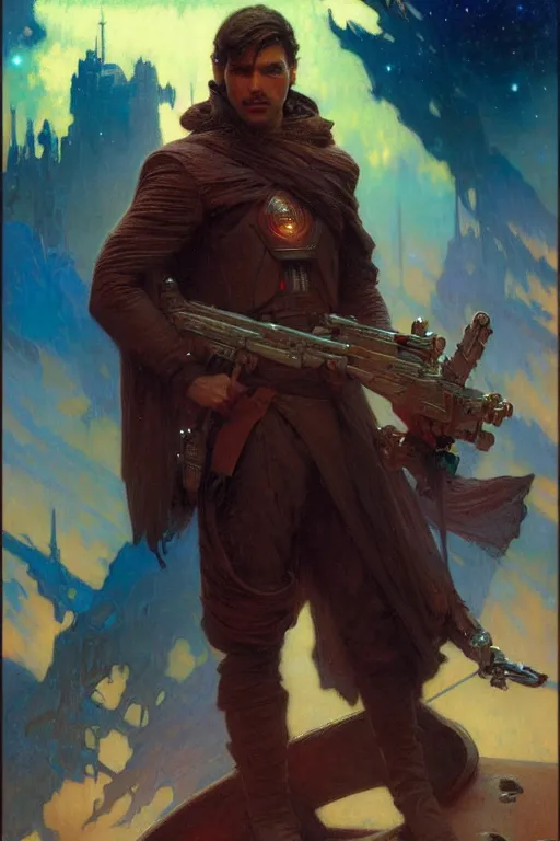 Image similar to attractive man, star wars, cool colors, painting by gaston bussiere, craig mullins, greg rutkowski, alphonse mucha