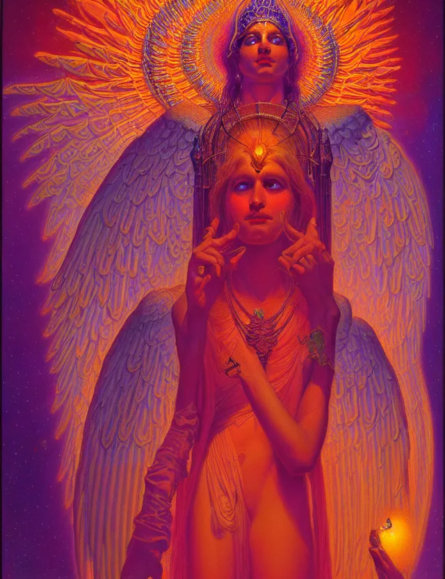 Prompt: psychedelic glowing hindu white angel dmt deity, art nouveau, tim hildebrandt, wayne barlowe, bruce pennington, donato giancola, trending on artstation, cinematic composition, beautiful lighting, hyper detailed, 8 k, oil on canvas