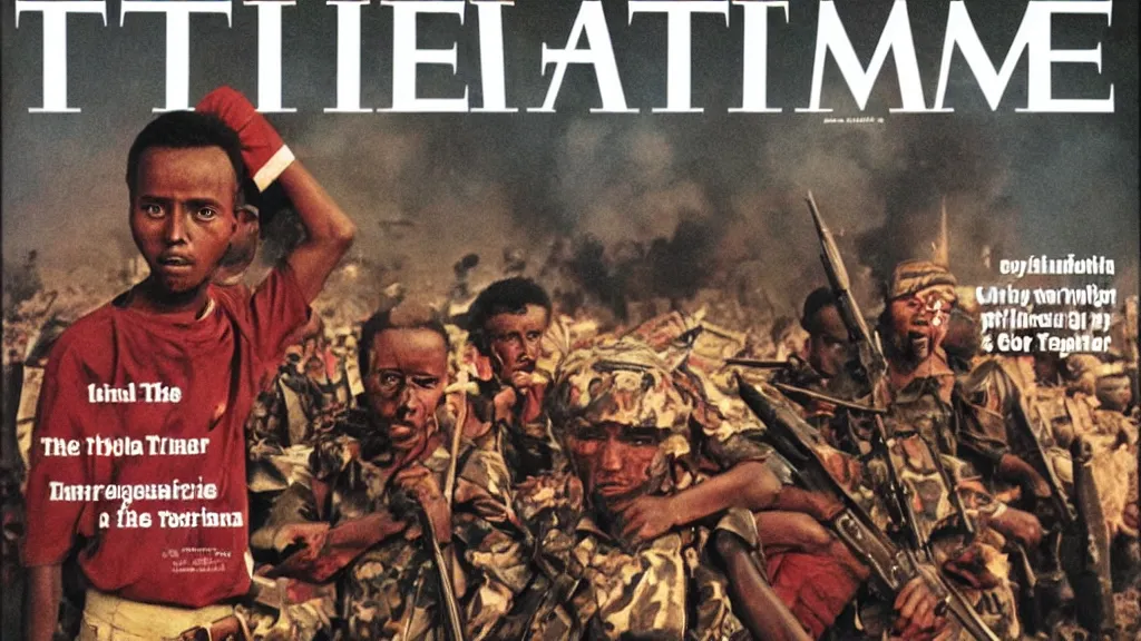 Prompt: ethiopian civil war, derg, red terror, portrait picture, in the cover of time