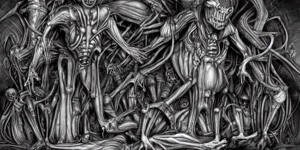 Prompt: enomorph in the style of HR Giger, claymation, movie scene