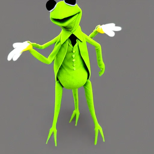 Image similar to photo of kermit the frog dressed up as a butler, dslr, photorealistic, artstation