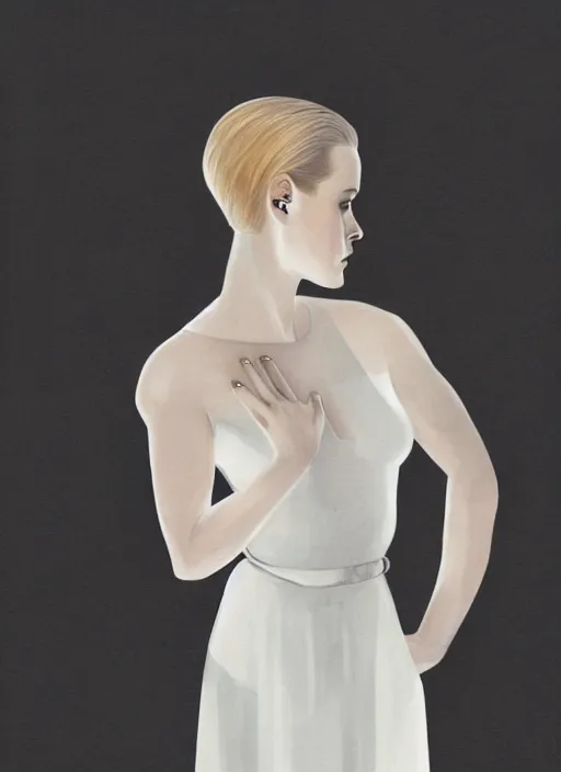 Prompt: goddess, Evan Rachel Wood, pale, holy, gorgeous, white dress, symmetrical face, high fantasy, concept art, Disco Elysium, warm lighting