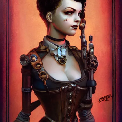 Prompt: Lofi Bioshock Steampunk portrait, Pixar style, by Tristan Eaton Stanley Artgerm and Tom Bagshaw.