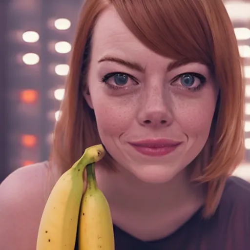 Prompt: studio photo still of a banana 🍌 with the face of emma stone hybrid character