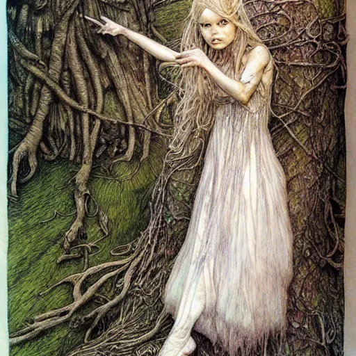 Image similar to fairy of the forgotten wood. highly detailed, hyper detailed, art by alan lee