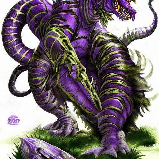 Image similar to violet crocodile tiger hybrid monster, fantasy game art, fantasy rpg, league of legends