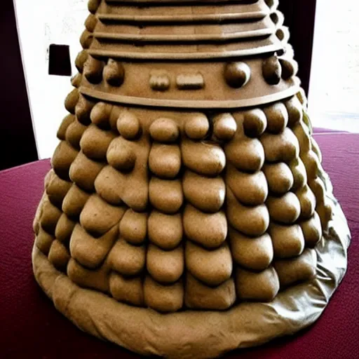 Prompt: a mashed potato sculpture of a dalek - n 9