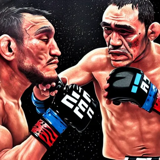 Prompt: tony ferguson knocked out, UFC, MMA, mixed martial arts, Ultimate fighting championship, trending on artstation, detailed art, oil painting