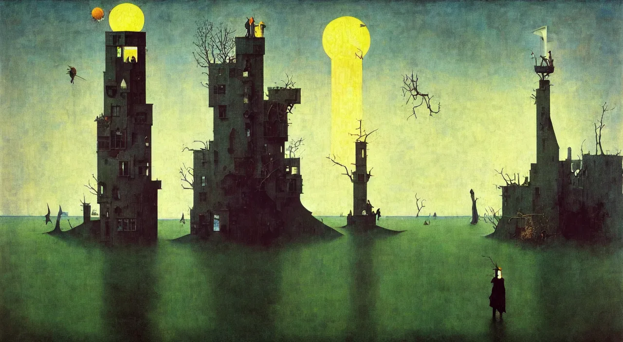 Prompt: single flooded simple!! metal tower, very coherent and colorful high contrast masterpiece by norman rockwell franz sedlacek hieronymus bosch dean ellis simon stalenhag rene magritte gediminas pranckevicius, dark shadows, sunny day, hard lighting