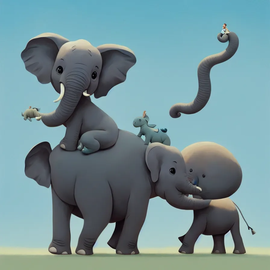 Image similar to Goro Fujita illustrating a baby elephant, with very large ears and 4 short legs walking on a flat background, art by Goro Fujita, sharp focus, highly detailed, ArtStation