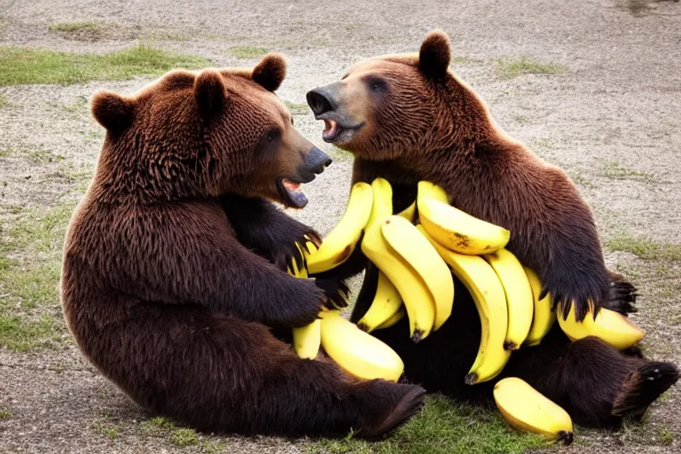 Image similar to two bears eating bananas, a photo