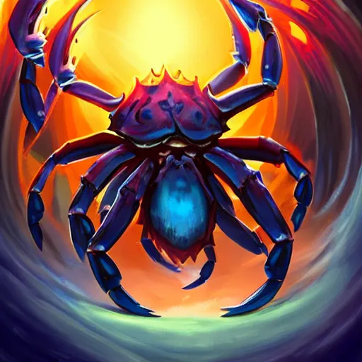 Image similar to blue giant (((((((crab monster)))))))) with giant crab claws, giant crab claws, giant crab claws, fantasy digital art, magical background in the style of hearthstone artwork