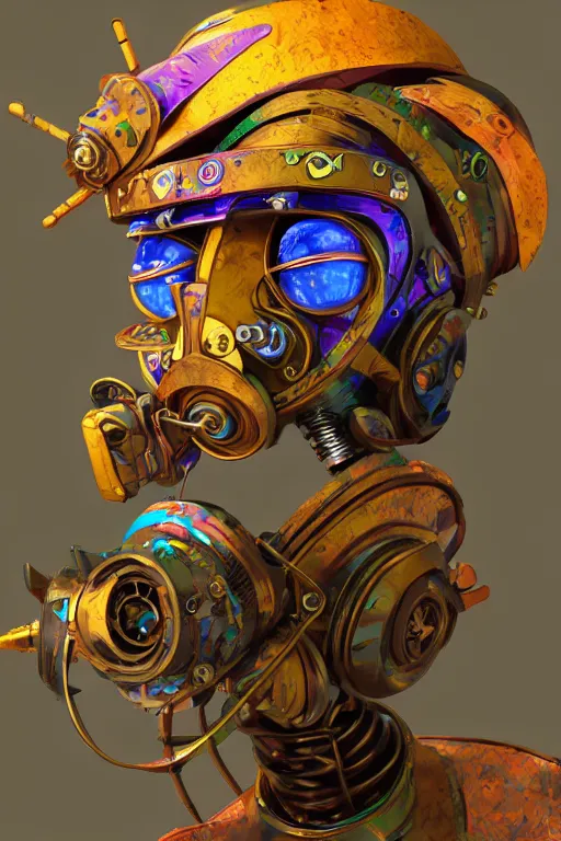 Image similar to colorful vivid steampunk mask minimalist fantasy art robot ninja helmet, global illumination ray tracing hdr fanart arstation by sung choi and eric pfeiffer and gabriel garza and casper konefal