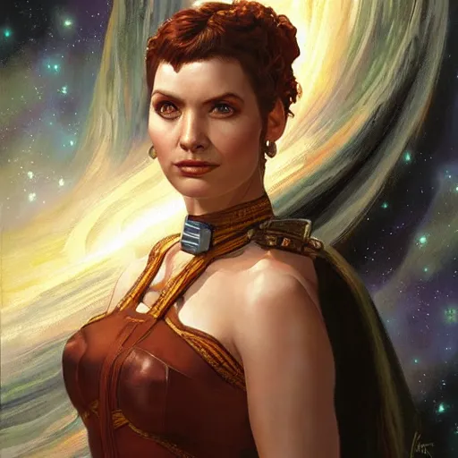 Image similar to portrait of an vulcan woman ( 3 5 ) from vulcan, 4 0 eridani a, alpha quadrant, an oil painting by ross tran and thomas kincade