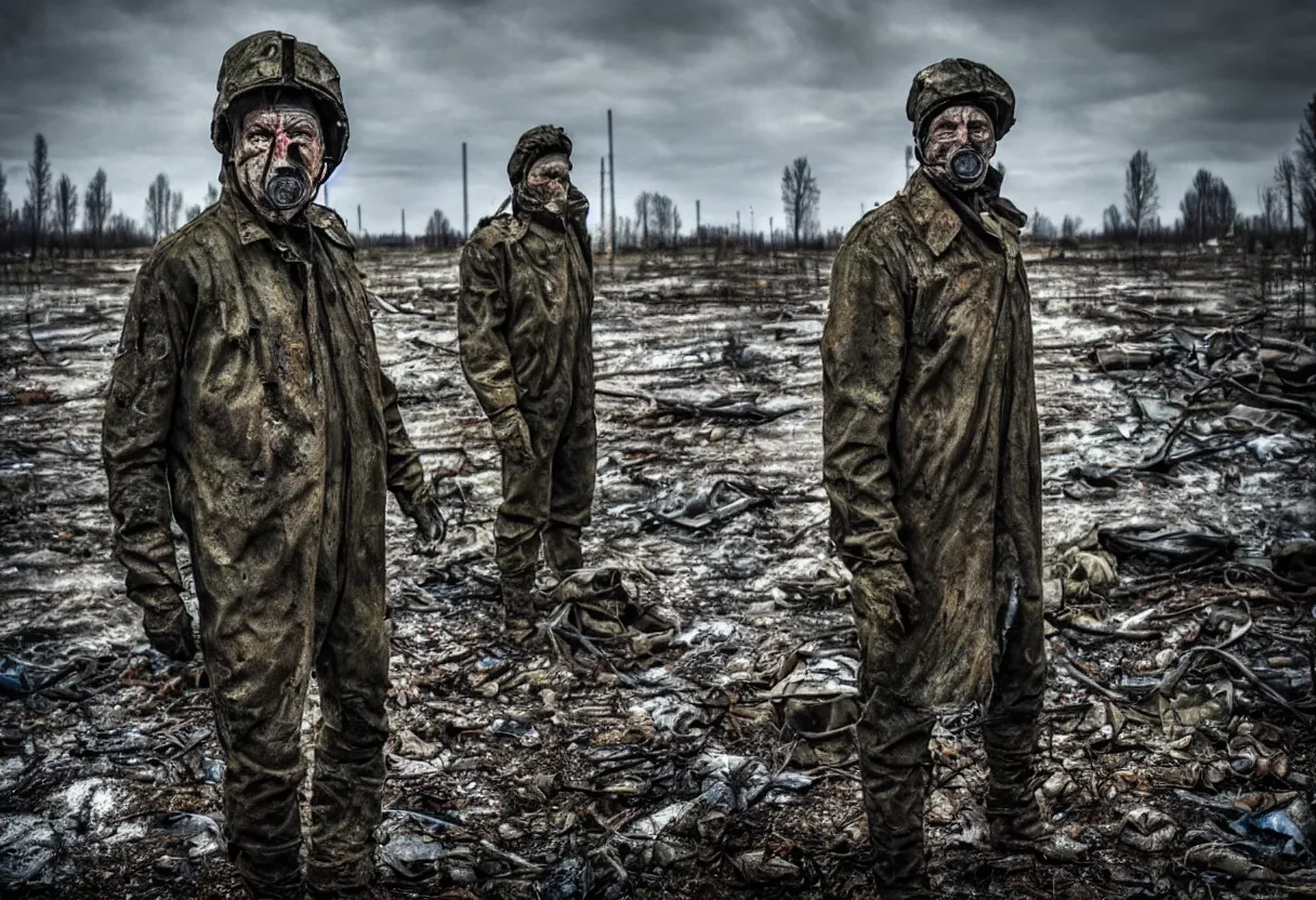Image similar to an award winning portrait photo of chernobyl liquidator, postapocalyptic, 4 k, high quality, sharp focus