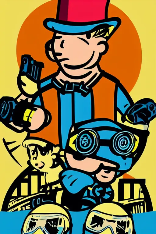 Image similar to fallout 7 6 retro futurist illustration art by butcher billy, sticker, colorful, illustration, highly detailed, simple, smooth and clean vector curves, no jagged lines, vector art, smooth andy warhol style