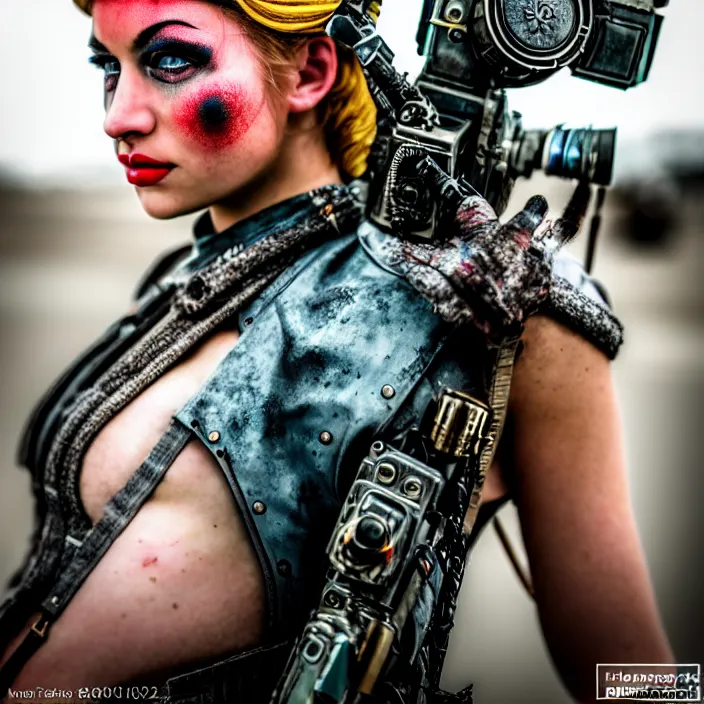 Image similar to photograph of a real - life very beautiful atompunk warrior. extremely detailed. dslr. 8 5 mm.