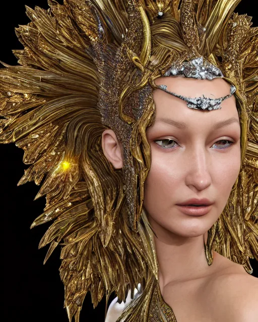 Image similar to a highly detailed metahuman 4 k close up render of an alien goddess bella hadid as alien in iris van herpen dress schiaparelli in diamonds crystals swarovski and jewelry iridescent in style of alphonse mucha gustav klimt trending on artstation made in unreal engine 4