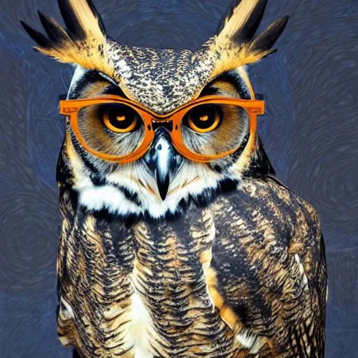 Prompt: a great horned owl with eyeglasses teaching a college course, intricate detail, klimt, unreal engine,