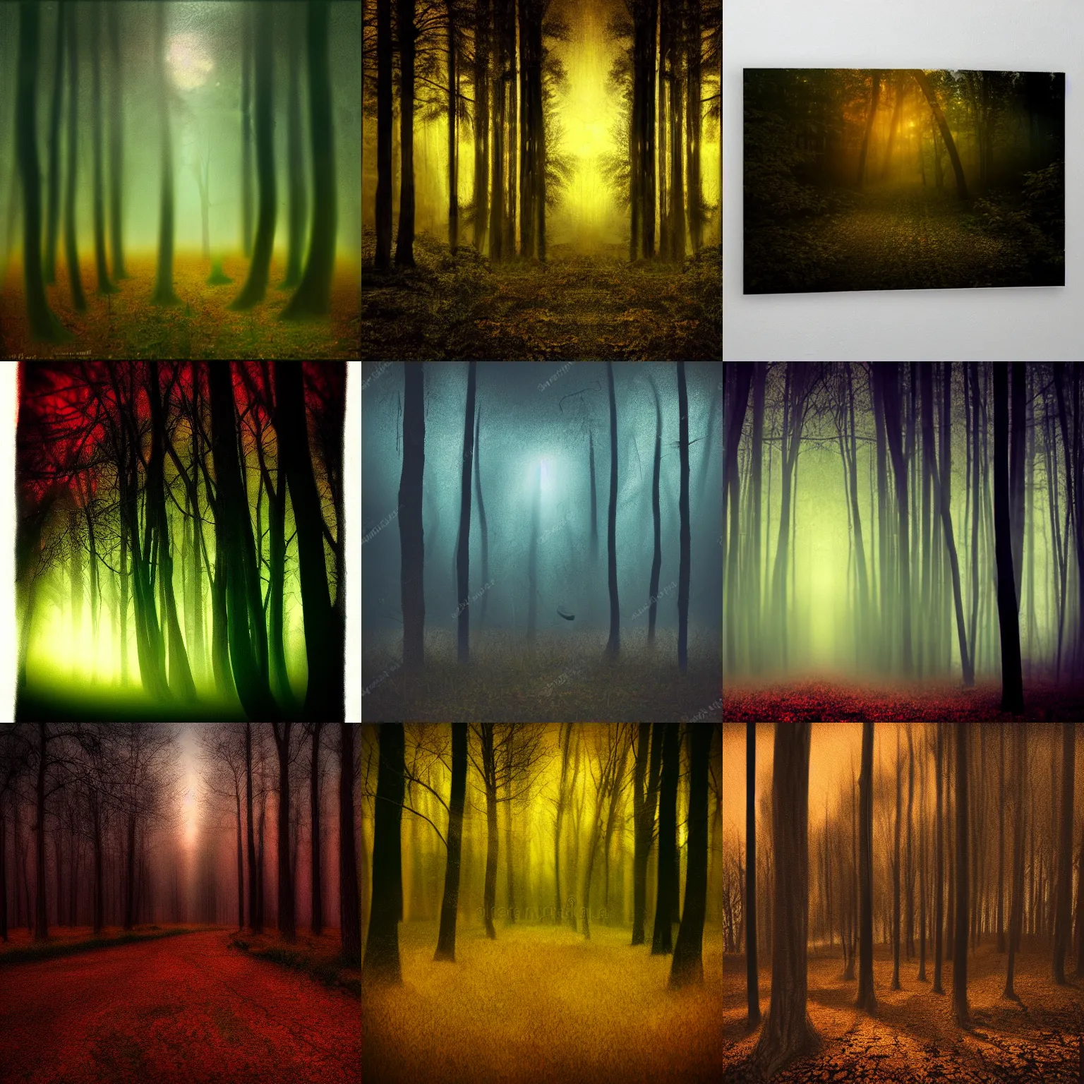Prompt: forest in another dimension background dusk in the style of Michael Vincent Malo