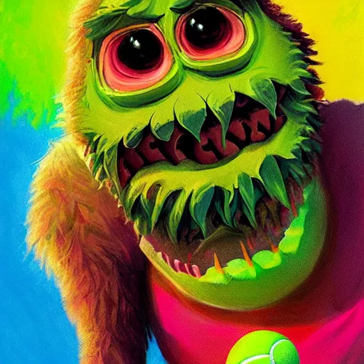 Image similar to a tennis ball monsters cinematic poster, colorful, digital art, fantasy, magic, chalk, trending on artstation, ultra detailed, professional illustration by basil gogos