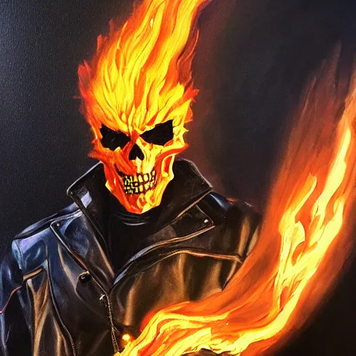 Image similar to Ghost Rider oil painting, 8K, study light