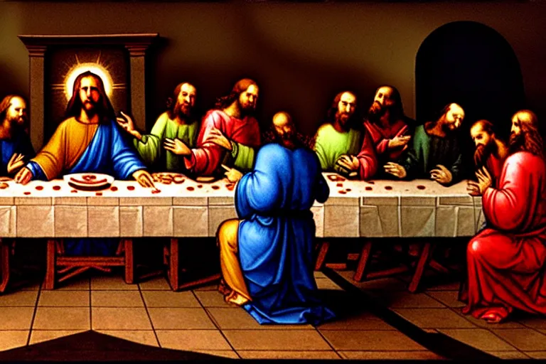 Image similar to programmer jesus christ programming a computer during the last supper by leonardo davinci