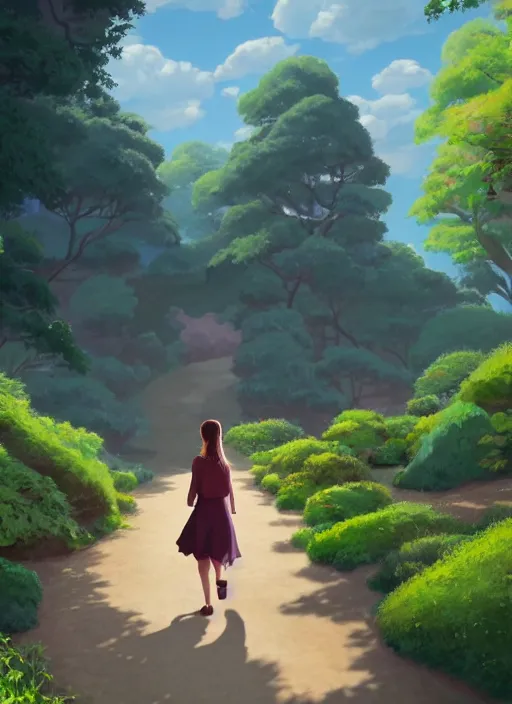 Image similar to A beautiful detailed matte painting of woman walking a path with her child, 8k resolution concept art, in style of Steve Argyle and Studio Ghibli, digital artwork, multi-color theme