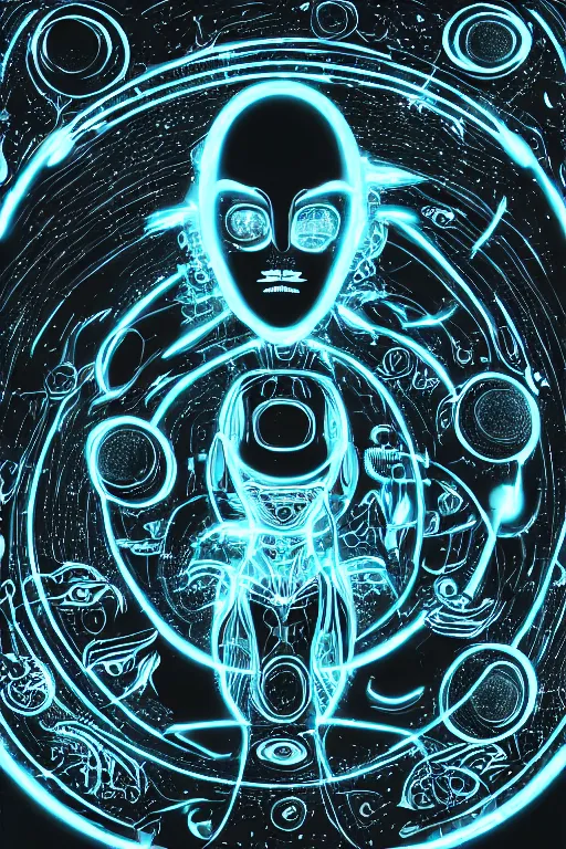 Image similar to intricate photoshop glowing alien tech circles